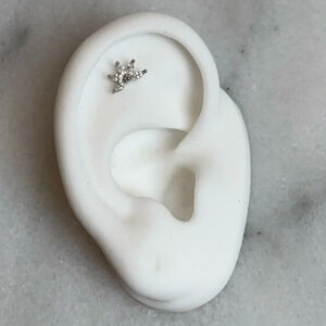 Silver Crystal Leaf Crown Cartilage Earring